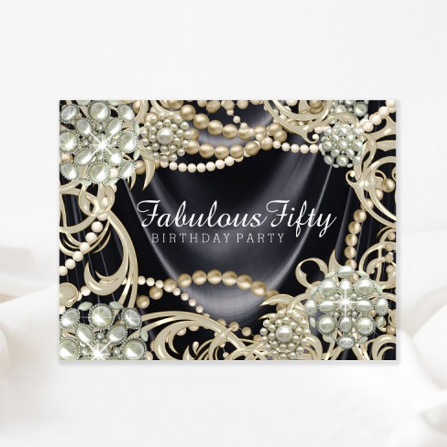 Glamorous Black Ivory Pearl Birthday Party Invitation (You can change the text as needed on this elegant any occasion invitation.)