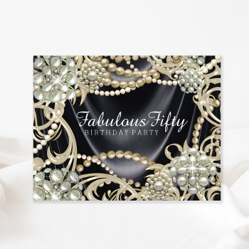 Glamorous Black Ivory Pearl Birthday Party Invitation by Champagne_N_Caviar at Zazzle