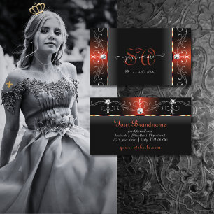 Glamorous Black Lava Red Squiggled Jewels Monogram Business Card