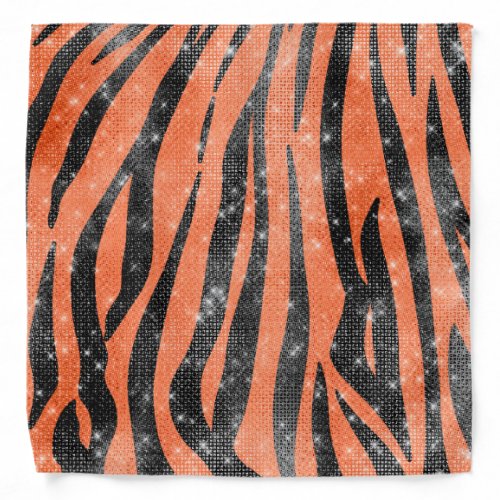 Glamorous Black Orange Glitter Animal Tiger Stripe Bandana