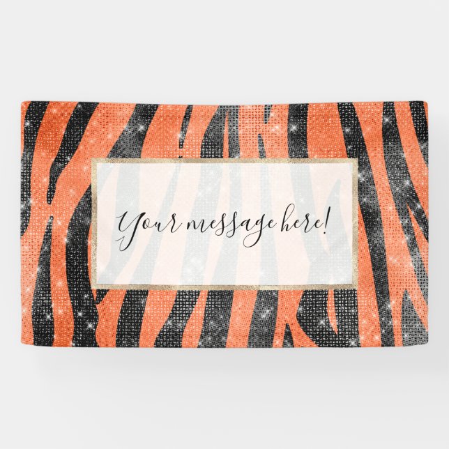 Glamorous Black Orange Glitter Animal Tiger Stripe Banner (Horizontal)