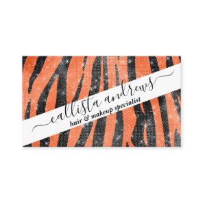 Glamorous Black Orange Glitter Animal Tiger Stripe Business Card