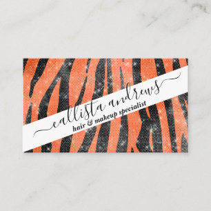 Glamorous Black Orange Glitter Animal Tiger Stripe Business Card