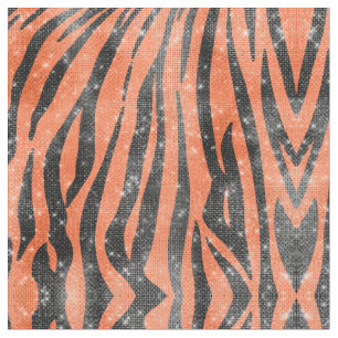 Glamorous Black Orange Glitter Animal Tiger Stripe Fabric