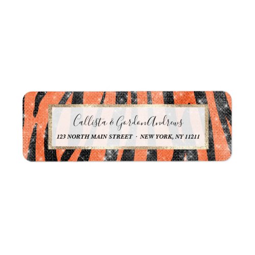 Glamorous Black Orange Glitter Animal Tiger Stripe Label