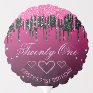 Glamorous Black & Pink Dripping Glitter Birthday Balloon