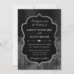 Glamorous Black Silver Art Deco Wedding Invitation