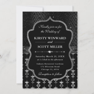 Glamorous Black Silver Art Deco Wedding Invitation