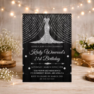 Glamorous Black & Silver Rhinestone 21st Birthday  Invitation