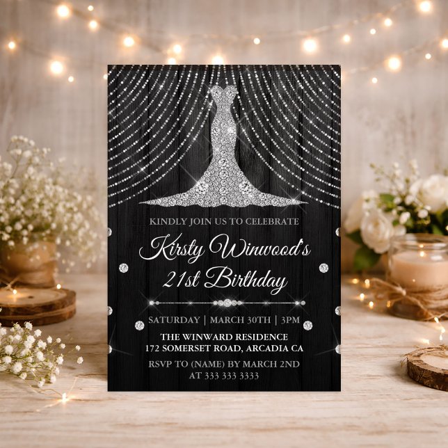 Glamorous Black & Silver Rhinestone 21st Birthday  Invitation (Creator Uploaded)