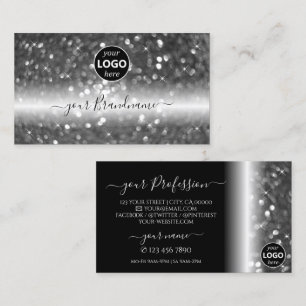 Glamorous Black Silver Sparkling Glitter with Logo Business Card