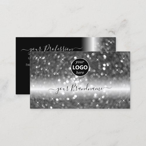 Glamorous Black Silver Sparkling Glitter with Logo Business Card