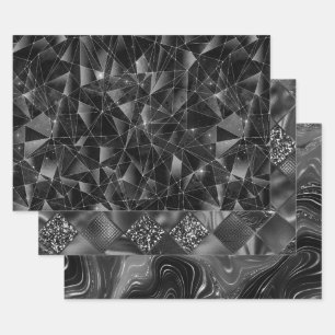 Glamorous Black & Silver Sparkling Patterns Wrapping Paper Sheets