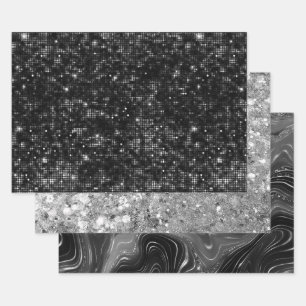 Glamorous Black & Silver Sparkling Patterns Wrapping Paper Sheets