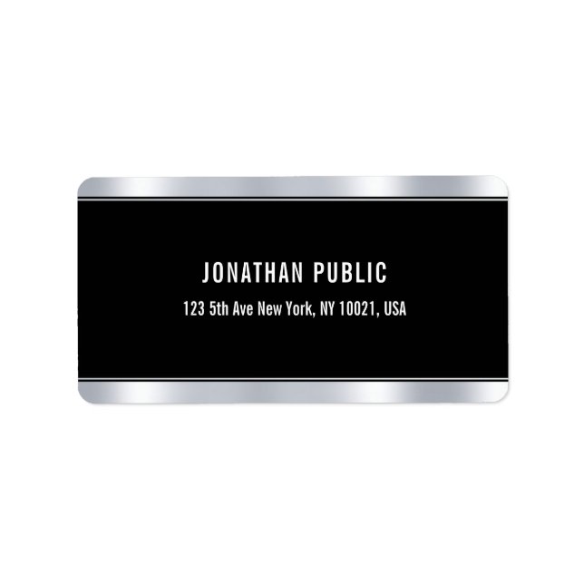 Glamorous Black Silver Template Elegant Address Label (Front)