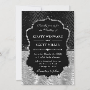 Glamorous Black Silver Tiger Stripes Wedding Invitation