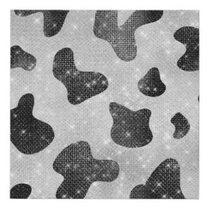 Glamorous Black Sparkly Glitter Sequins Cow Print