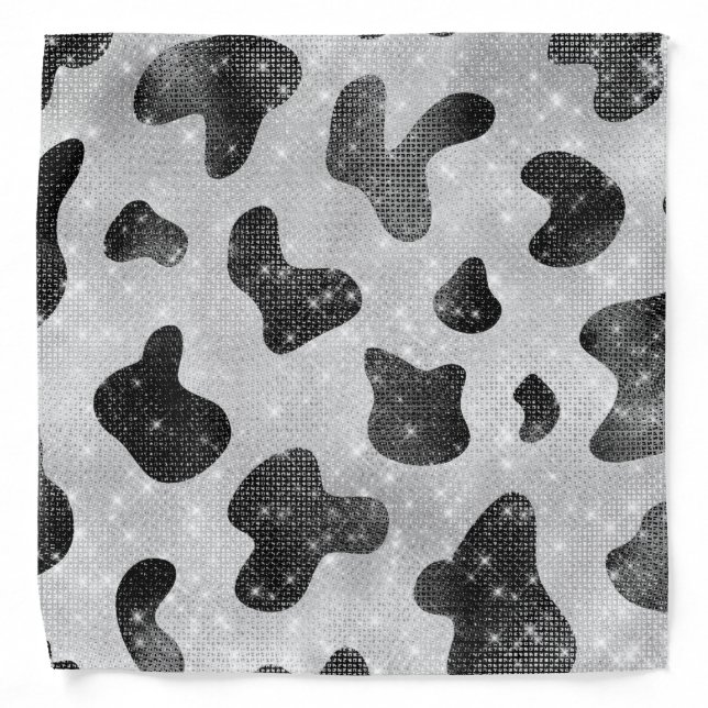 Glamorous Black Sparkly Glitter Sequins Cow Print Bandana (Front)