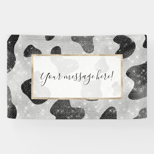 Glamorous Black Sparkly Glitter Sequins Cow Print Banner (Horizontal)