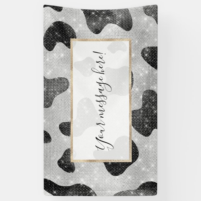 Glamorous Black Sparkly Glitter Sequins Cow Print Wrapping Paper, Zazzle