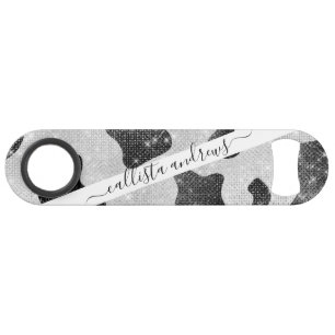 Glamorous Black Sparkly Glitter Sequins Cow Print Bar Key