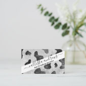 Glamorous Black Sparkly Glitter Sequins Cow Print Business Card (Standing Front)