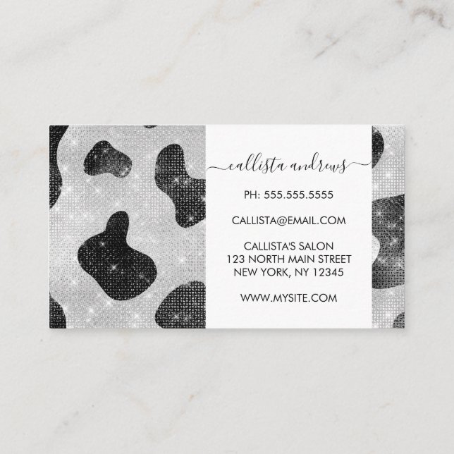 Glamorous Black Sparkly Glitter Sequins Cow Print Business Card