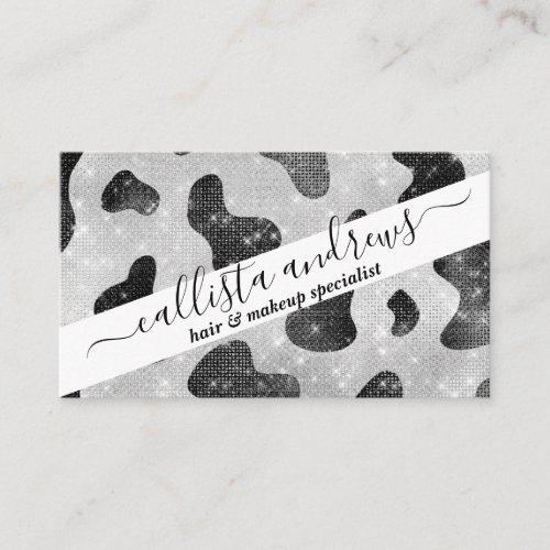 Glamorous Black Sparkly Glitter Sequins Cow Print Business Card