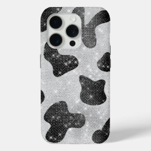 Glamorous Black Sparkly Glitter Sequins Cow Print iPhone 15 Pro Case