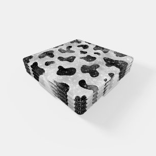 Glamorous Black Sparkly Glitter Sequins Cow Print Coaster Set