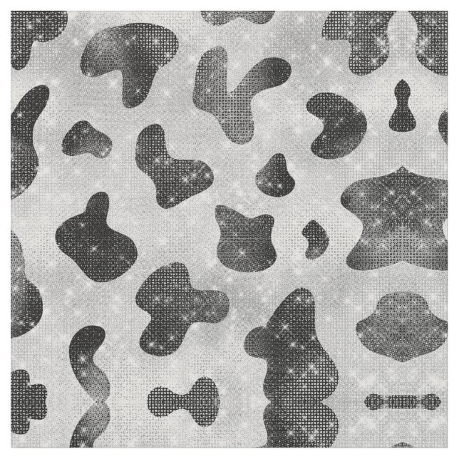 Glamorous Black Sparkly Glitter Sequins Cow Print Fabric (Close Up)