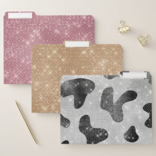 Glamorous Black Sparkly Glitter Sequins Cow Print File Folder