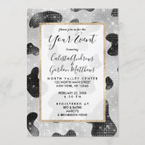 Glamorous Black Sparkly Glitter Sequins Cow Print Invitation