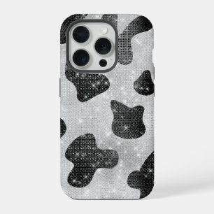 Glamorous Black Sparkly Glitter Sequins Cow Print iPhone 15 Pro Case