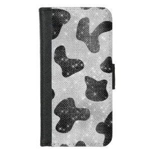 Glamorous Black Sparkly Glitter Sequins Cow Print iPhone 8/7 Wallet Case