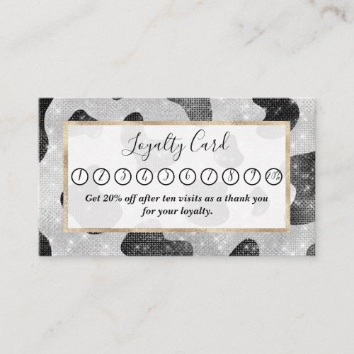 Glamorous Black Sparkly Glitter Sequins Cow Print Loyalty Card