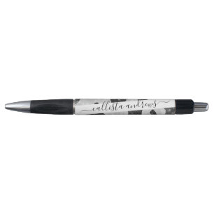 Glamorous Black Sparkly Glitter Sequins Cow Print Pen