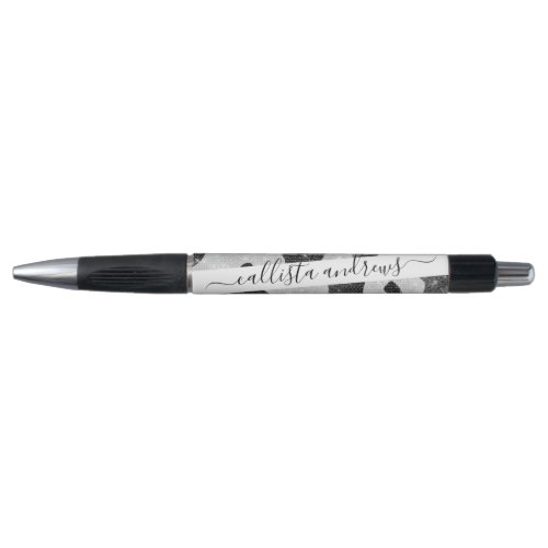 Glamorous Black Sparkly Glitter Sequins Cow Print Pen