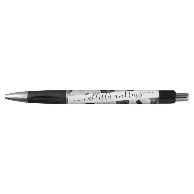Glamorous Black Sparkly Glitter Sequins Cow Print Pen (Front)