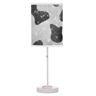 Glamorous Black Sparkly Glitter Sequins Cow Print Table Lamp