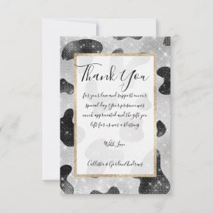 Glamorous Black Sparkly Glitter Sequins Cow Print Thank You Card