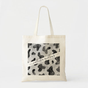 Glamorous Black Sparkly Glitter Sequins Cow Print Tote Bag