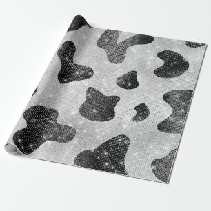 Glamorous Black Sparkly Glitter Sequins Cow Print Wrapping Paper