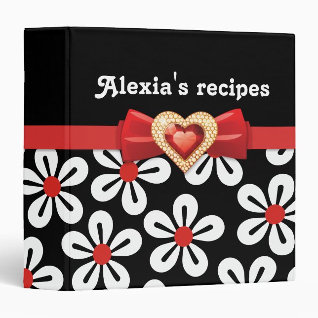 Glamorous black white floral with red bow & jewel binder (Front/Spine)