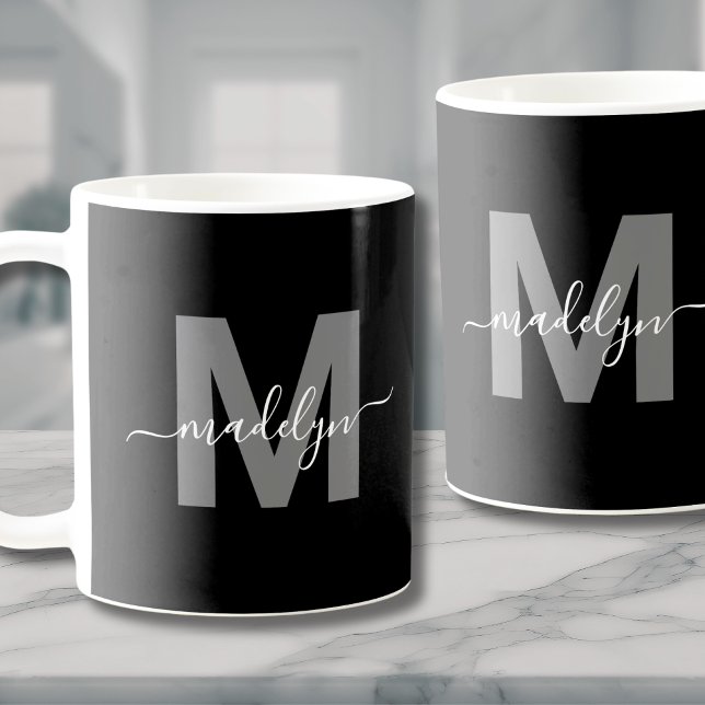Glamorous Black White Name Monogram Coffee Mug (Glamorous Black White Name Monogram Coffee Mug )