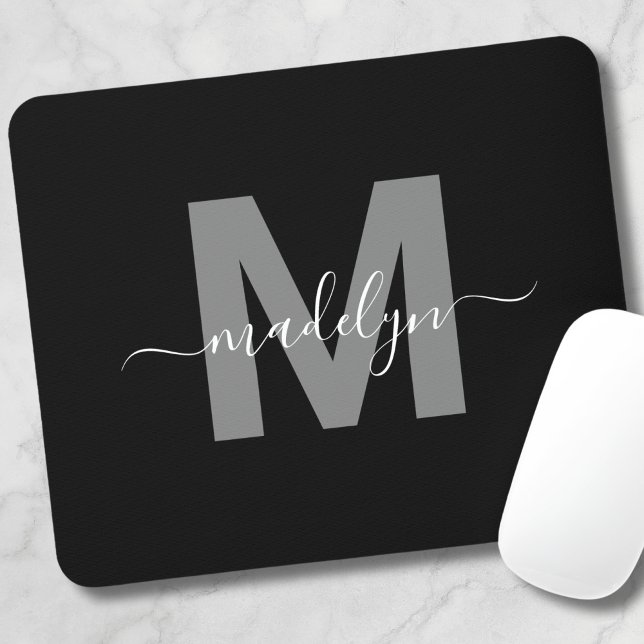 Glamorous Black White Name Monogram Mouse Pad (Glamorous Black White Name Monogram Mouse Pad)