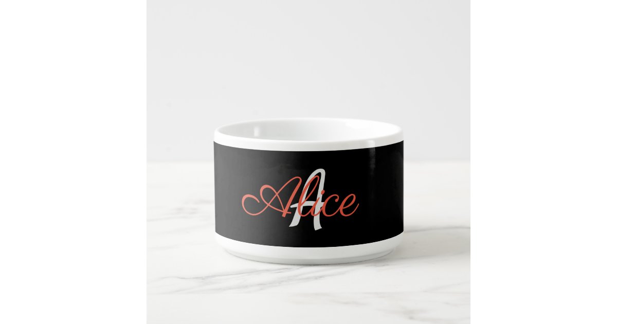 Glamorous Black & White Personalized Monogram Bowl | Zazzle
