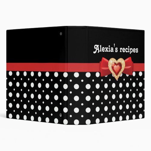 Glamorous black white polka dot red bow  jewel binder