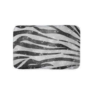 Glamorous Black White Sparkly Glitter Zebra Stripe Bath Mat