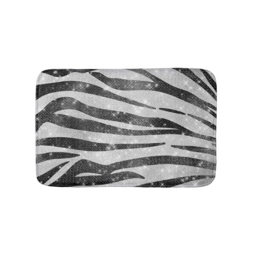 Glamorous Black White Sparkly Glitter Zebra Stripe Bath Mat